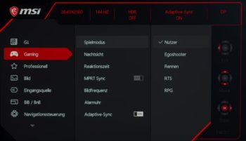 OSD-Einstellungsebene „Gaming“