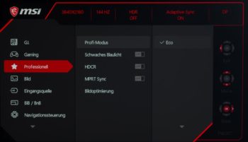OSD-Einstellungsebene „Professionell“