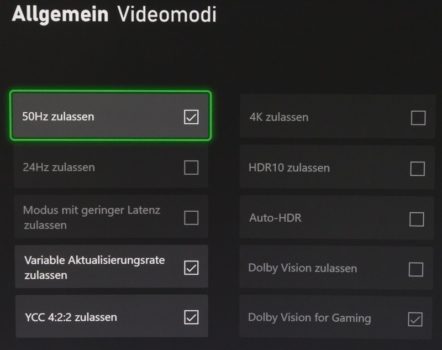 Einstelloptionen auf einer Xbox Series X