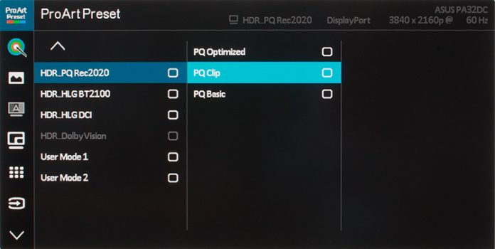 OSD: Konfiguration HDR-Farbmodi