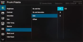 Menü (OSD): RGB-Gain