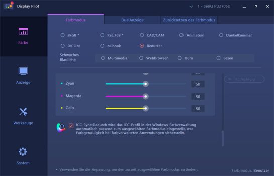 ICC-Sync-Funktion in der App Display Pilot