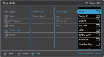 OSD: Custom-Keys (Screenshot: BenQ-Handbuch)