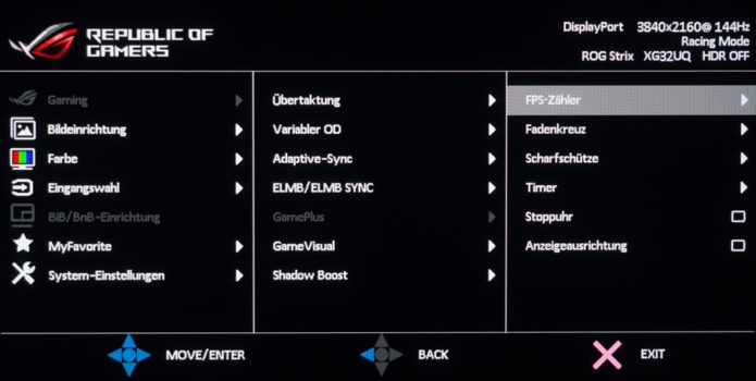 OSD: GamePlus-Toolbox mit jeder Menge Optionen (aus dem ASUS-Handbuch)
