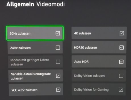 Einstelloptionen auf einer Xbox Series X