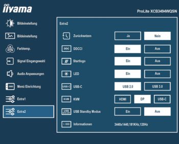 OSD: Extra2 (Screenshot: iiyama-Handbuch)