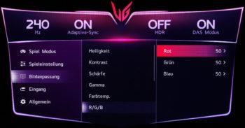 OSD RGB-Regler für die Kalibrierung des Monitors