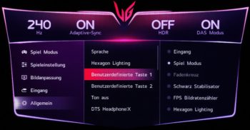 OSD Zwei benutzerdefinierbare Tasten für den direkten Funktionszugriff