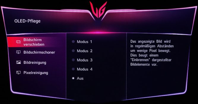 OSD: Das OLED-Pflege-Menü ist nur über die Fernbedienung erreichbar