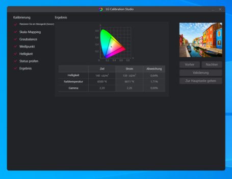Kalibrationsergebnis in LG Calibration Studio