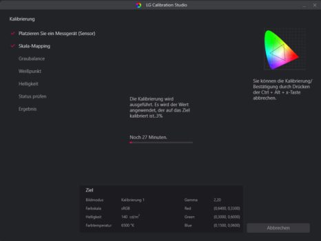 Statusfenster von LG Calibration Studio