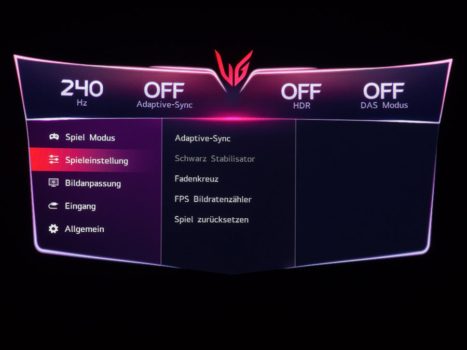 OSD: Spieleinstellungen des LG 45GR95QE