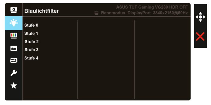 OSD: Blaulichtfilter (Screenshot: ASUS-Handbuch)