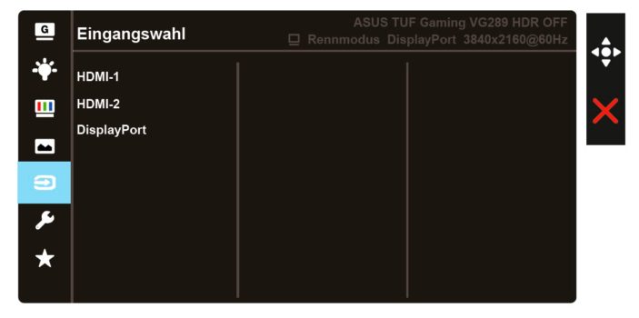 OSD: Eingangswahl (Screenshot: ASUS-Handbuch)