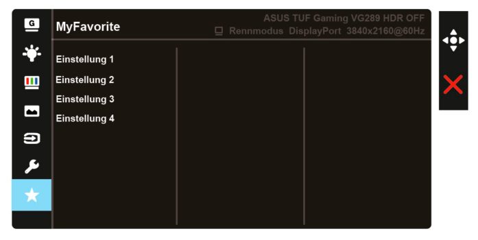 OSD: MyFavorite (Screenshot: ASUS-Handbuch)