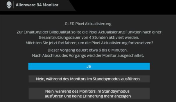 OSD: Pixel-Aktualisierung des Alienware AW3423DWF
