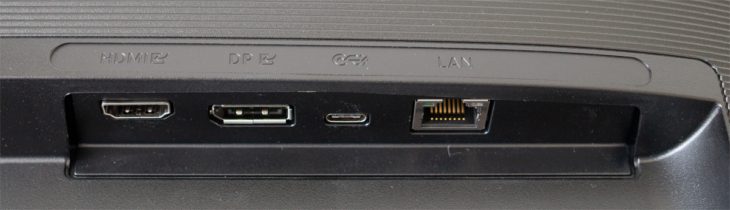 Anschlüsse von links nach rechts: HDMI, DisplayPort, USB-C und LAN
