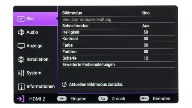 OSD: Erweitertes Menü