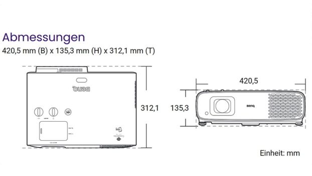 Abmessungen (Screenshot: BenQ-Handbuch)