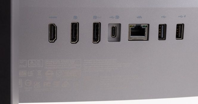 Anschlüsse: HDMI, DP in, DP out, USB-C, LAN und USB 3.0