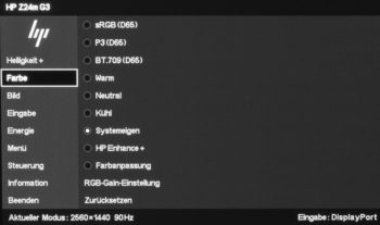 OSD: Einstellung der Farbtemperatur