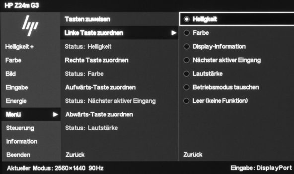 OSD: Optionen für die Schnellmenü-Tasten