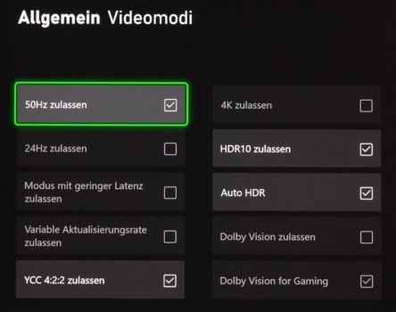 Einstelloptionen auf einer Xbox Series X