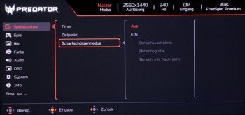 Zielpunkt (Fadenkreuz) und Scharfschützenmodus ermöglichen zusätzliche Einstellungen