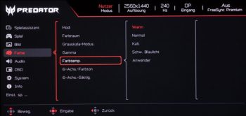 Die RGB-Regler stehen unter "Anwender" bereit