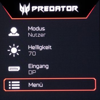 OSD-Startmenü beim Acer X27U