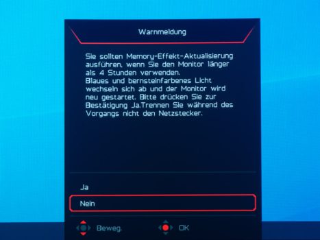 Warnmeldung: Erinnerung zum Pixel-Refresh