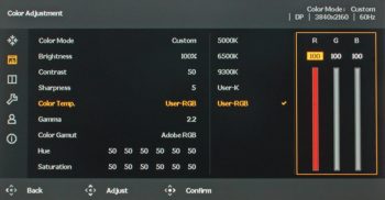 Menü (OSD): Color Adjustment (Color Temperature)
