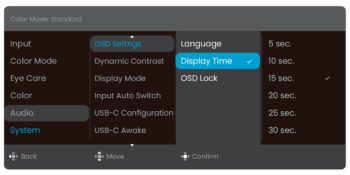 OSD: Systemeinstellungen (Screenshot: BenQ-Handbuch)