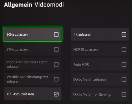 Einstelloptionen auf einer Xbox Series X