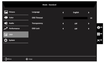 OSD: OSD-Einstellungen (Bild: Acer-Handbuch)