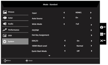 OSD: System-Einstellungen Seite 1 (Bild: Acer-Handbuch)