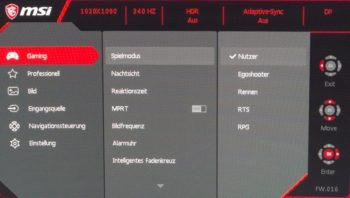 OSD: Gaming-Einstellungen