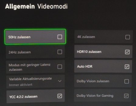 Einstelloptionen auf einer Xbox Series X