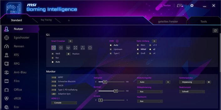 MSI Gaming Intelligence: Macht die Monitorsteuerung sehr komfortabel und bietet noch zusätzliche Funktionen