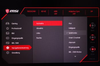 OSD Navigationssteuerung: Individuelle Belegung der vier Tasten