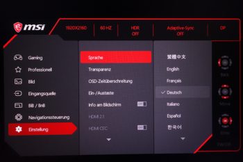 OSD Einstellung: Weitere Einstellungsoptionen und Zurücksetzen des Monitors auf die Werkseinstellungen
