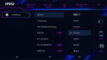 OSD: Kategorie „Einstellung“ …