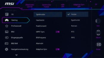 OSD: Unter „Gaming“ werden weitere spielrelevante Einstellungen geboten
