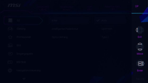 OSD: Piktogramme erklären die Navigation innerhalb des OSD-Hauptmenüs