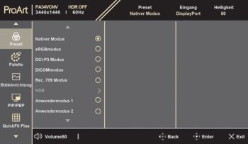 OSD: Presets (Bild: ASUS-Handbuch)