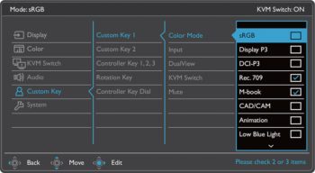 OSD: “Custom-Keys” (Screenshot: BenQ-Handbuch)