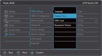 OSD: Systemeinstellungen (Screenshot: BenQ-Handbuch)