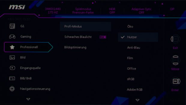 OSD: Kategorie „Professionell“ beinhaltet erweiterte Farb-Emulationen