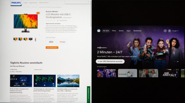 Links Windows-PC mit 1280 x 1140, rechts Chromecast mit 1080p