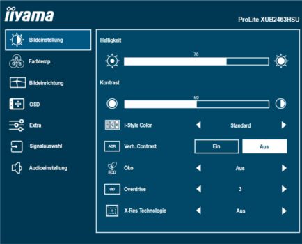 OSD: Bildeinstellung (Bild: iiyama-Handbuch)